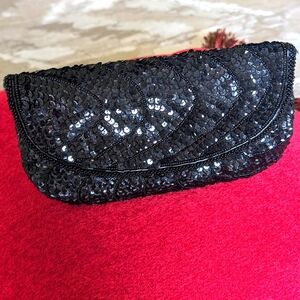 NWOT STAR BRAND BLACK 🖤 SEQUIN EMBELLISHED EVENING CLUTCH BAG